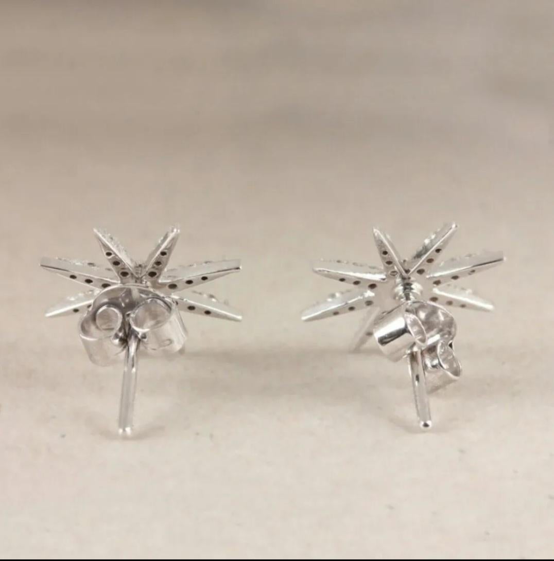 14K Weißgold Starburst-Ohrstecker Natürlicher Diamant Luxusschmuck Moms Gift. für Damen oder Herren im Angebot