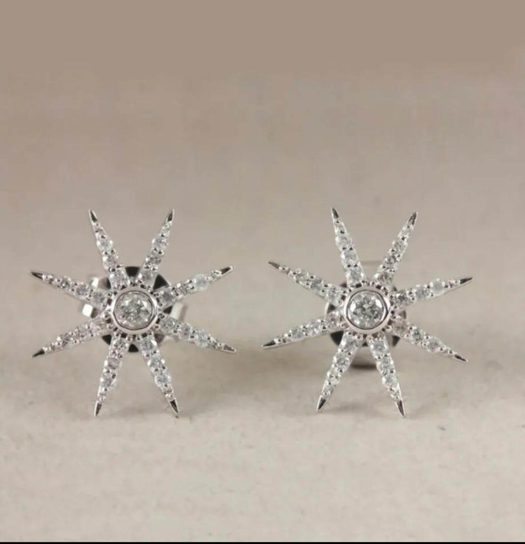 14K Weißgold Starburst-Ohrstecker Natürlicher Diamant Luxusschmuck Moms Gift. im Angebot 1