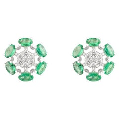 Pendientes de oro blanco de 14 quilates con esmeralda natural y diamantes Joyas de lujo