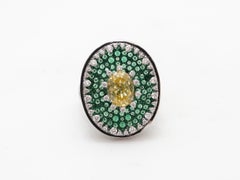 14K White Gold Statement Ring with Citrine, Diamond & Green Sapphire Pavé