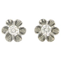 14k white gold stud earrings set with brilliant cut diamond total 0.26 carat