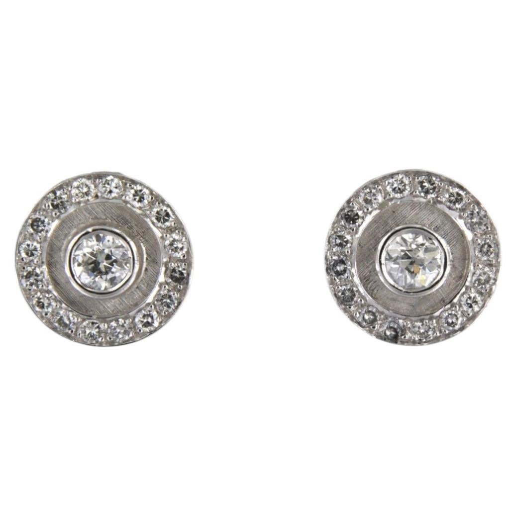 14k White Gold Stud Earrings with 1.50ct Old Mine & Brilliant Diamonds