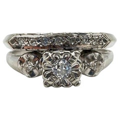 14K White Gold Stunning Double Ring With 10 Diamonds for Women