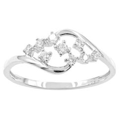 14K White Gold Swirl Diamond Modern Design Cluster Ring