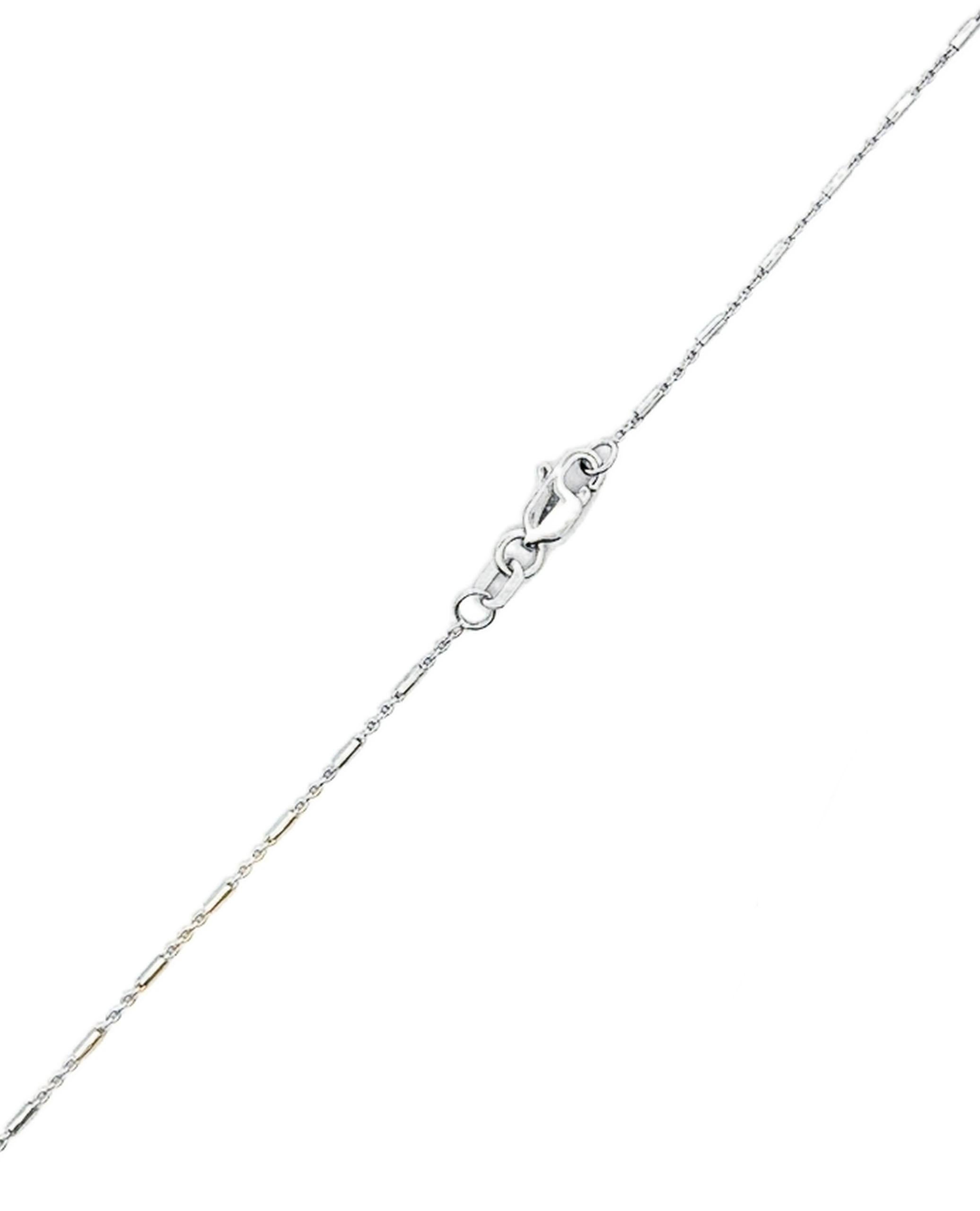 Pre-owned 14K white gold swirl pendant necklace with 65 round diamonds weighing a total of 0.80 carats and one center diamond weighting 0.20 carats 

*Pendant slides on 14K white gold 18 inch chain.
*G color, SI clarity