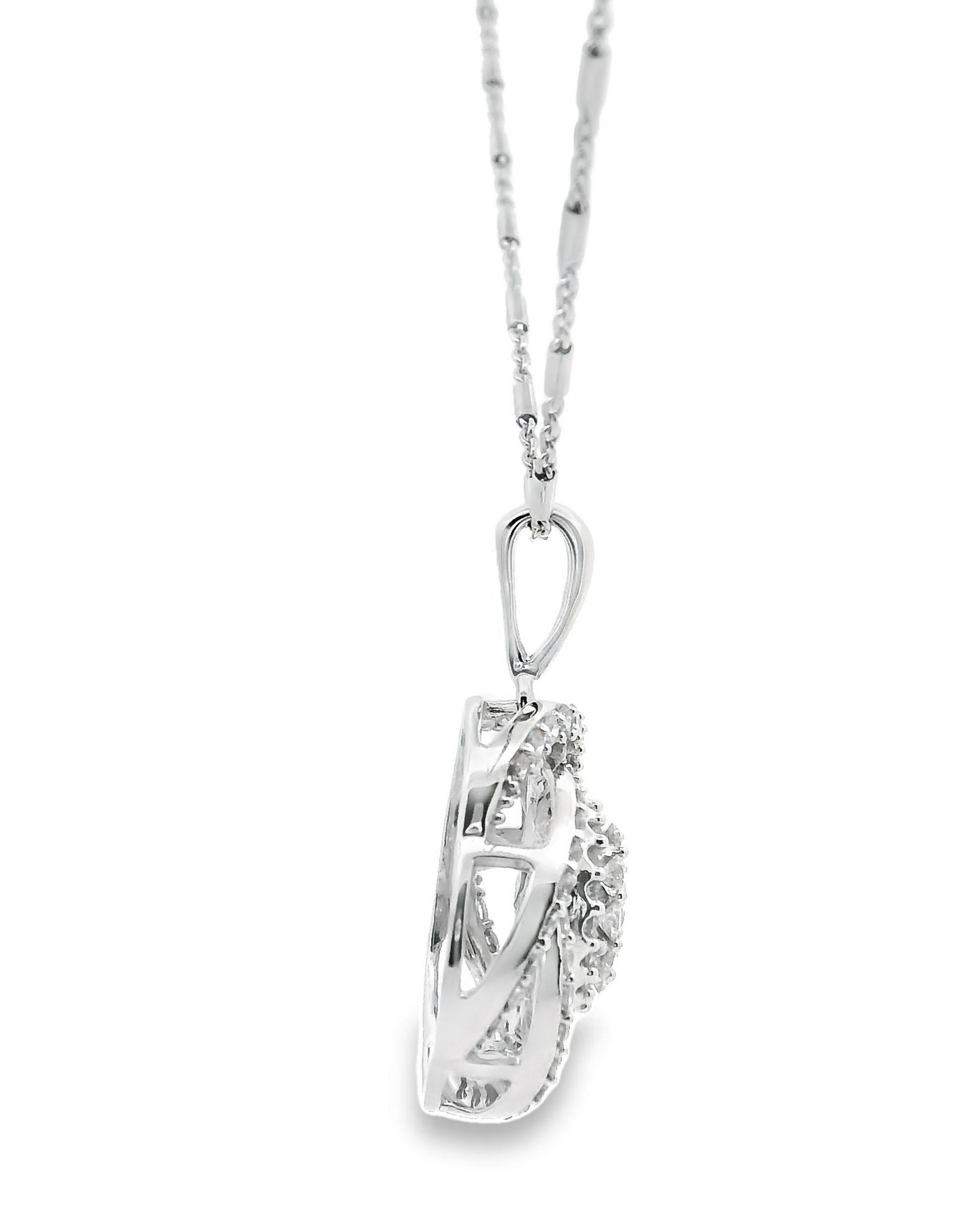 Contemporary 14K White Gold Swirl Floral Pendant Necklace For Sale