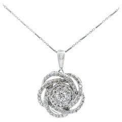 14K White Gold Swirl Floral Pendant Necklace