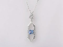 14K White Gold Swiss Blue Topaz & Diamond Teardrop Pendant Necklace
