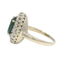 14K White Gold Synthetic Oval Shape Emerald & Natural Diamond Halo Ring In Stock