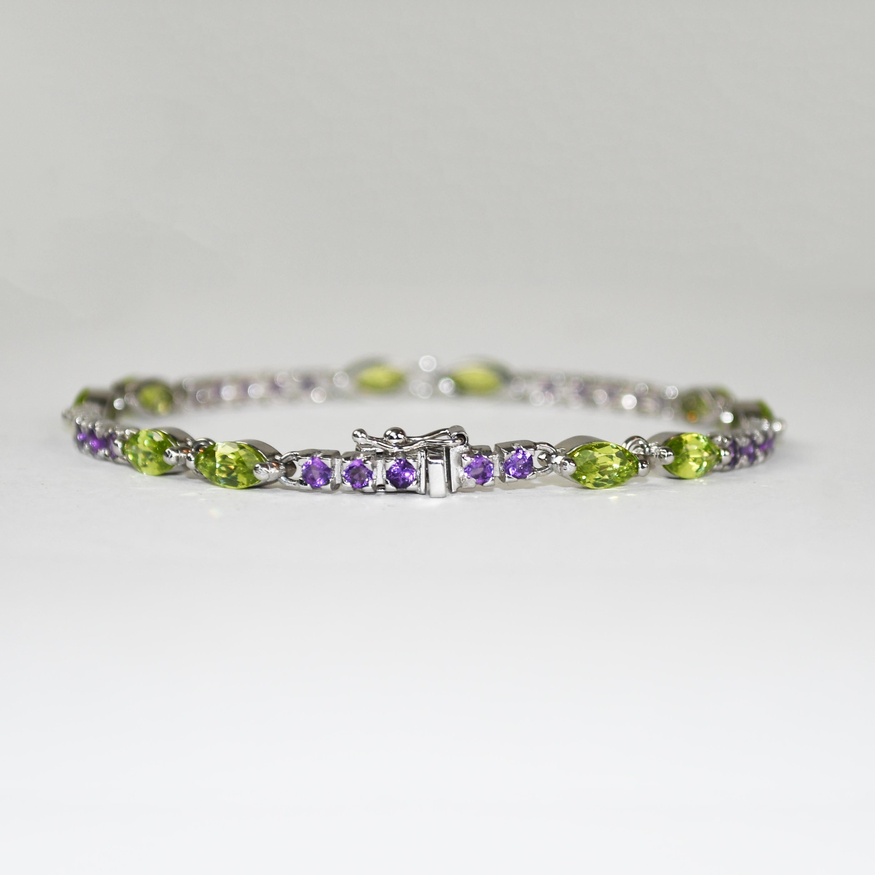 da uomo o donna Bracciale in oro bianco 14K con peridoto sintetico e ametista 10,7g