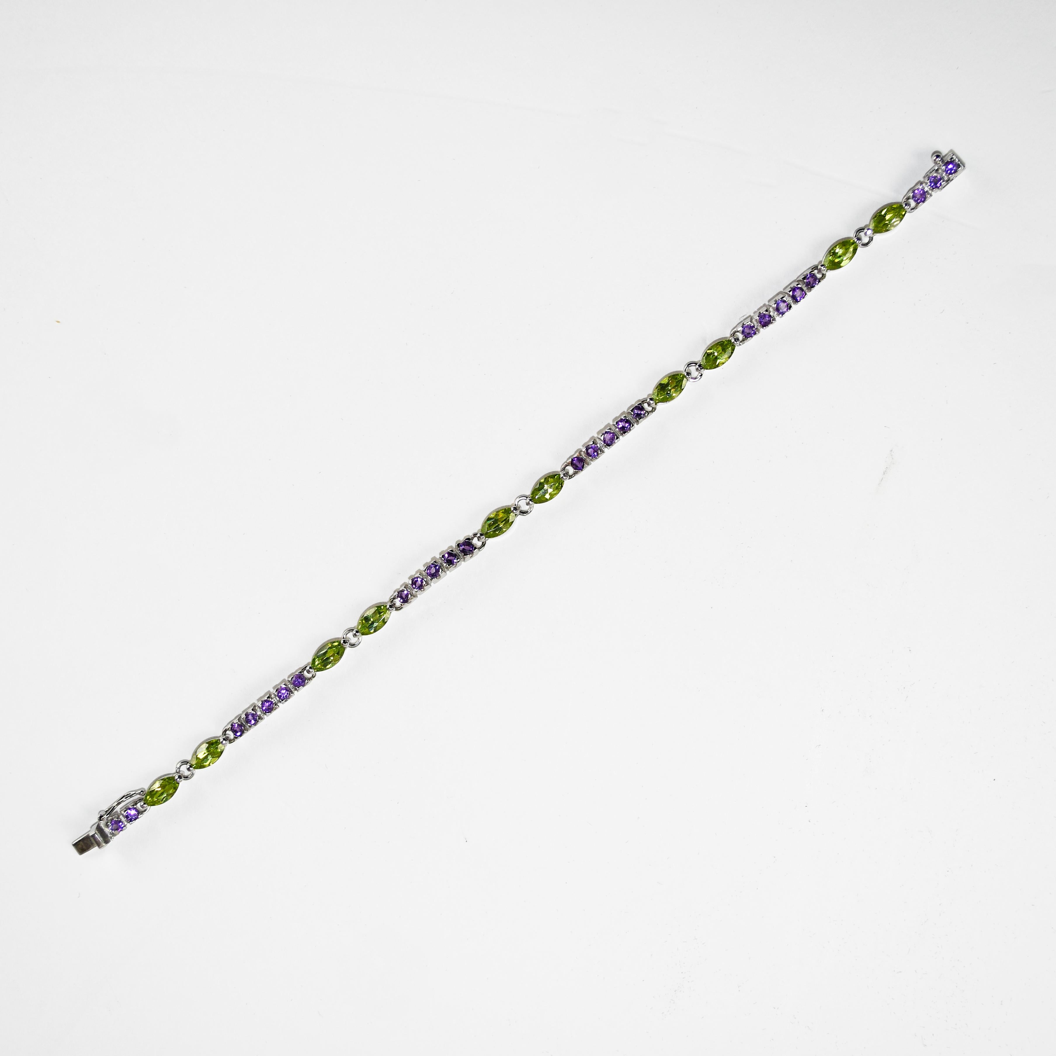 Bracciale in oro bianco 14K con peridoto sintetico e ametista 10,7g 1