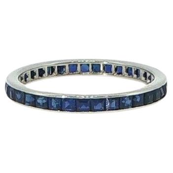 14K White Gold Synthetic Sapphire Square Cut Band Ring