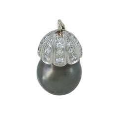 14k White Gold Tahitian Pearl Diamond Necklace Enhancer Pendant