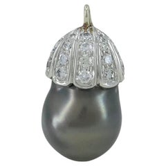 14k White Gold Tahitian Pearl Diamond Necklace Enhancer Pendant