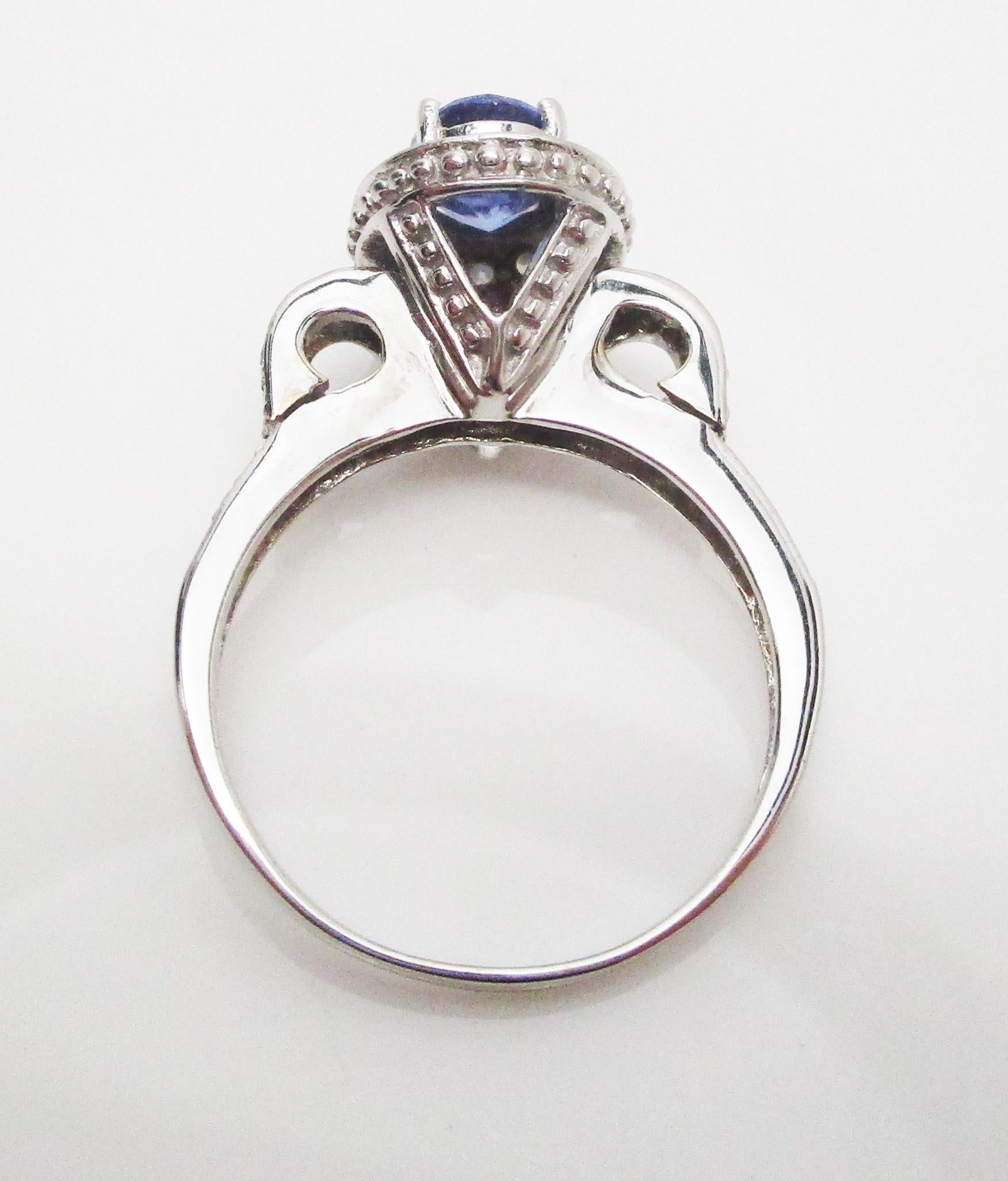 14 Karat White Gold Tanzanite and Diamond Filigree Engagement Ring 3