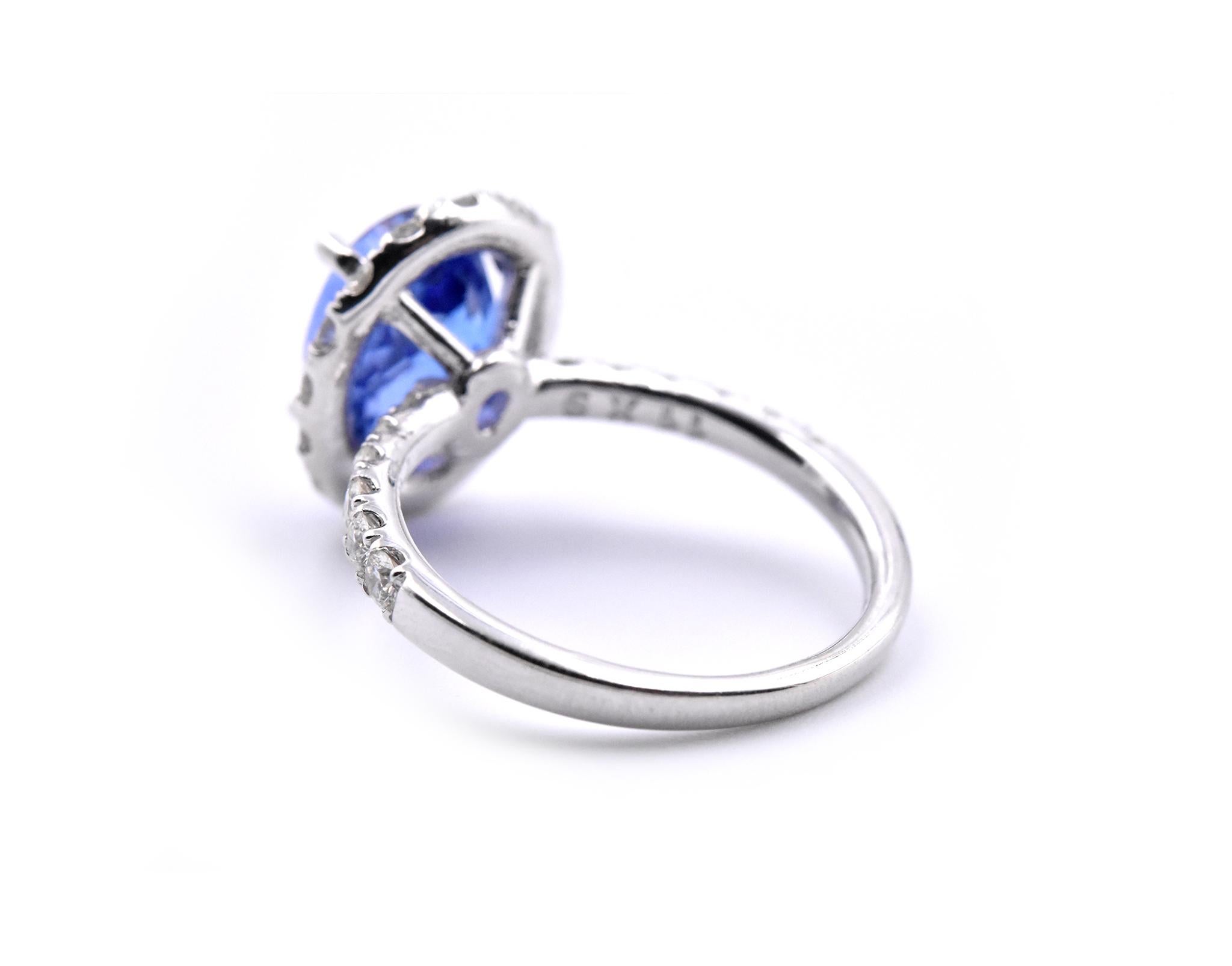 14 Karat White Gold Tanzanite and Diamond Halo Ring In Excellent Condition For Sale In Scottsdale, AZ
