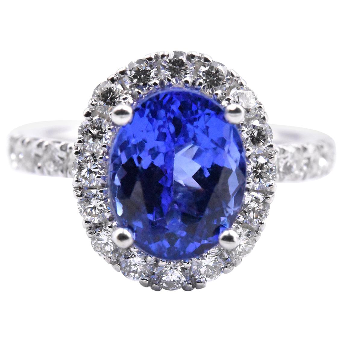 14 Karat White Gold Tanzanite and Diamond Ring with Halo For Sale at ...