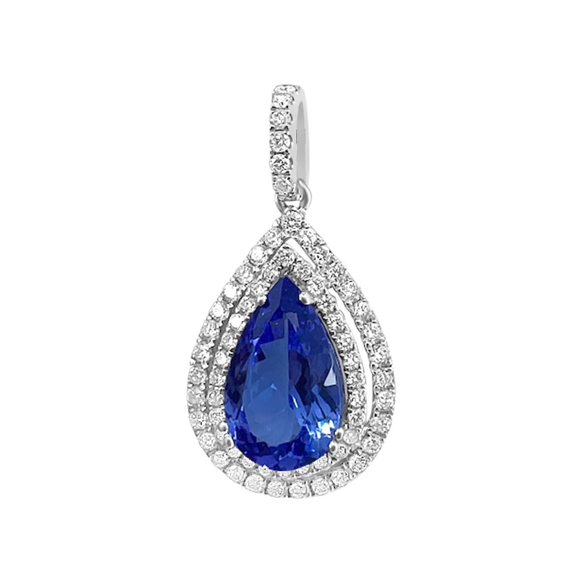 Elegant pear shape tanzanite and diamond pendant. Beautifuly cut tanzanite. Lovely open blue color.

Style# PEP22399A
Tanzanite: Pear 14x9mm 3.97cts
Diamond: 66pcs 0.92cts