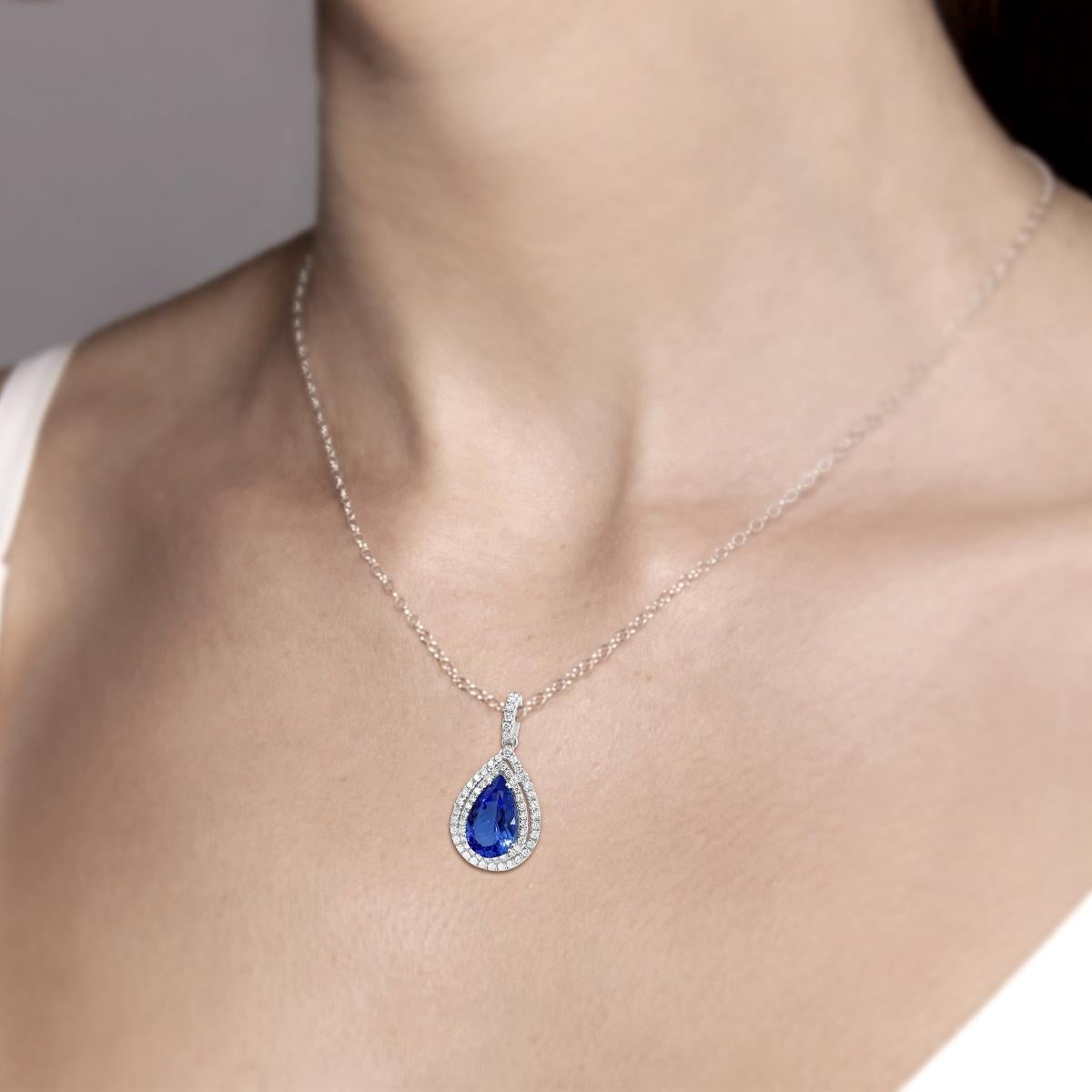 Pear Cut 14K White Gold Tanzanite and Diamond Pendant. Style# PEP22399A For Sale