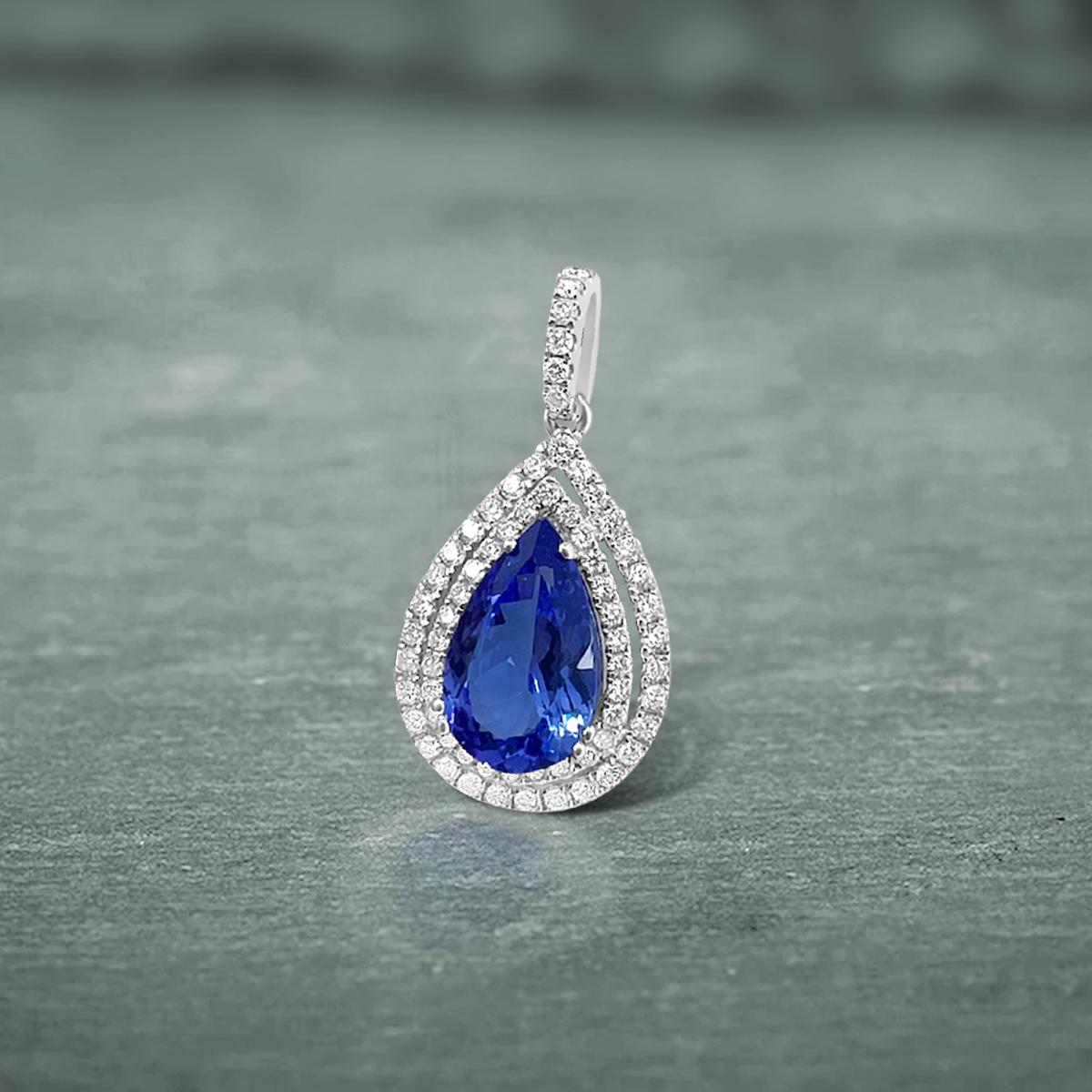 14K White Gold Tanzanite and Diamond Pendant. Style# PEP22399A In New Condition For Sale In New York, NY