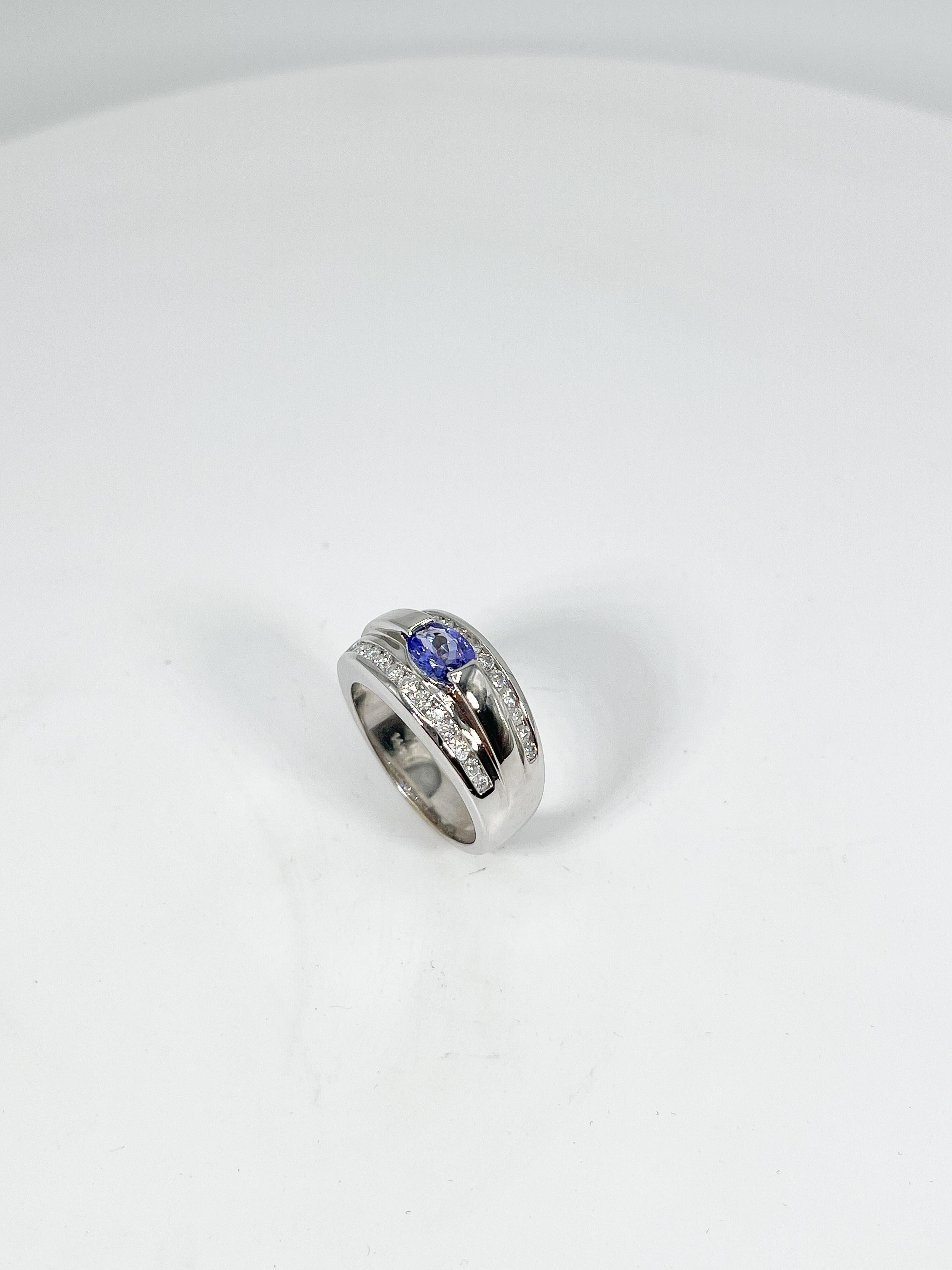 Oval Cut 14K White Gold Tanzanite and Diamond Ring For Sale