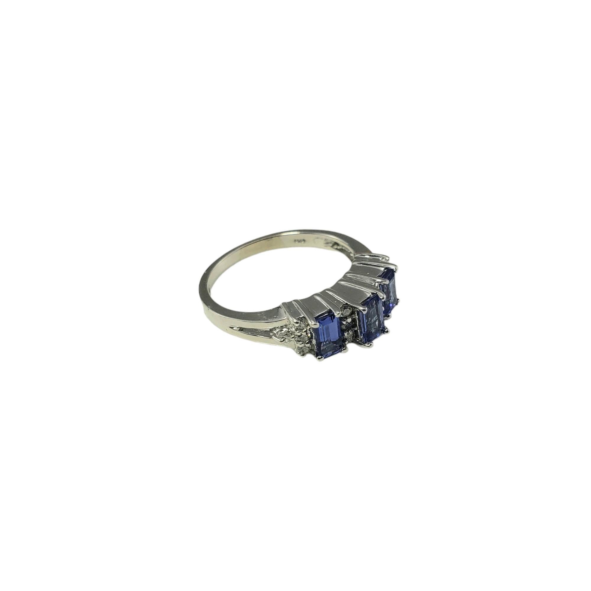 Emerald Cut 14K White Gold Tanzanite and Diamond Ring Size 7 # 16202 For Sale
