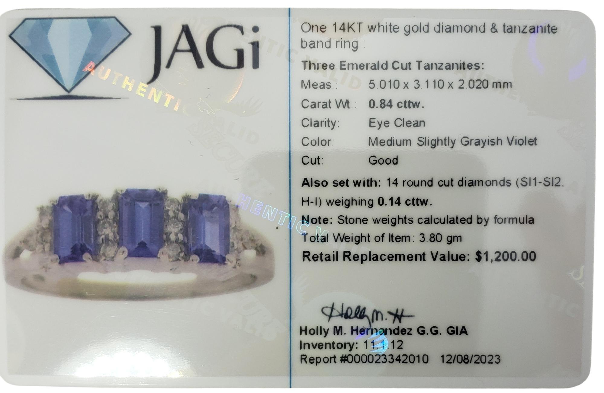 14K Weißgold Tansanit und Diamant-Ring Größe 7 # 16202 im Angebot 4