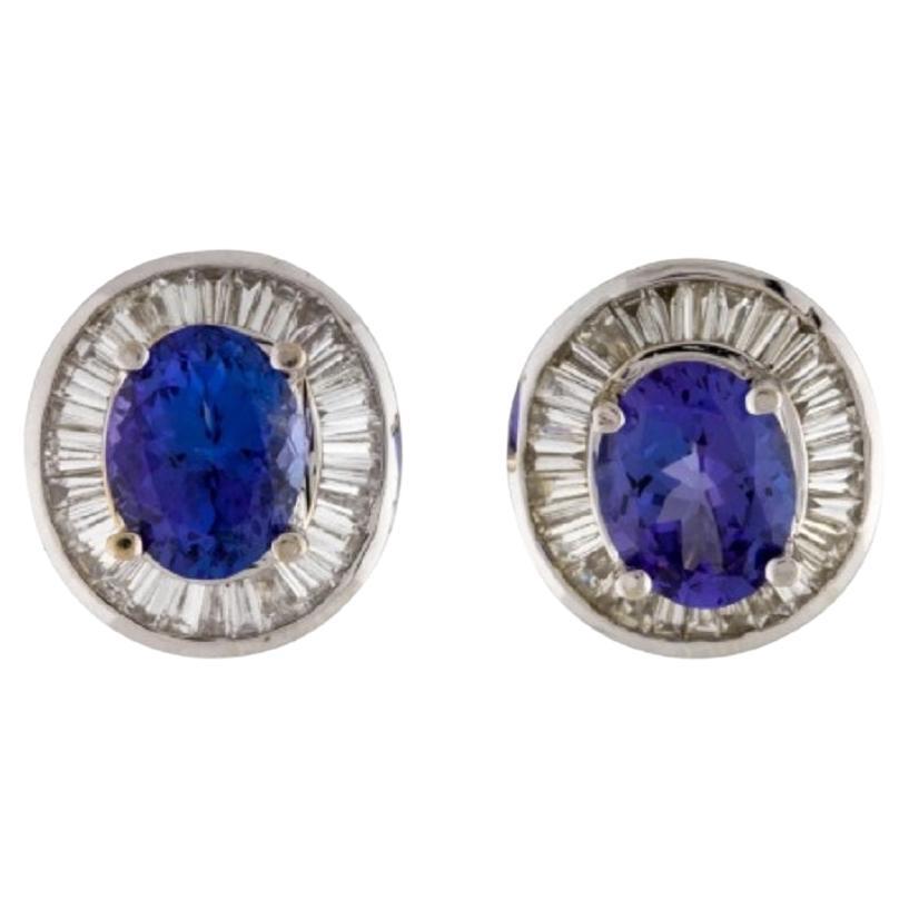 14k White Gold Tanzanite and Diamond Stud Earrings For Sale