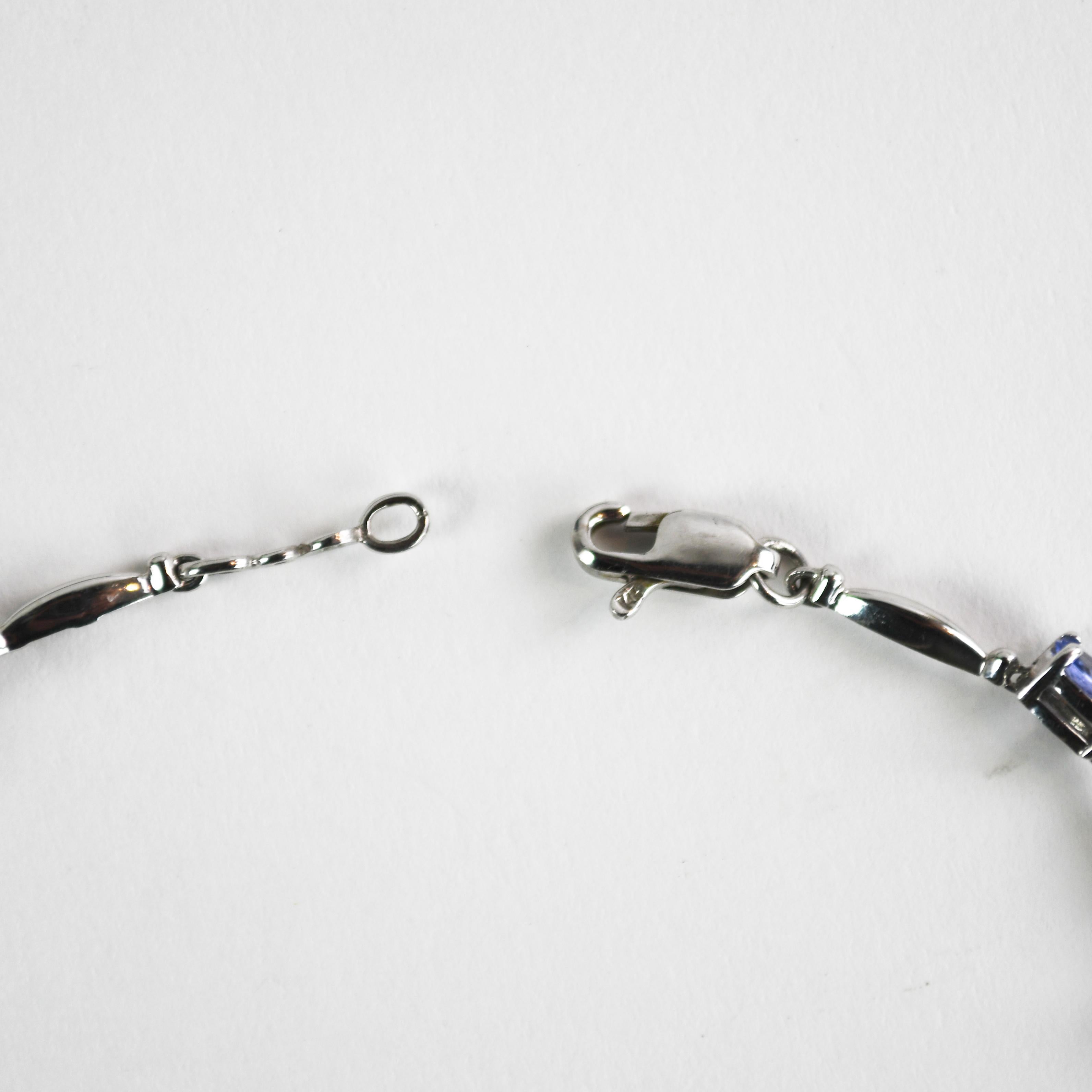 Oval Cut 14K White Gold Tanzanite & Diamond Bracelet 5g For Sale