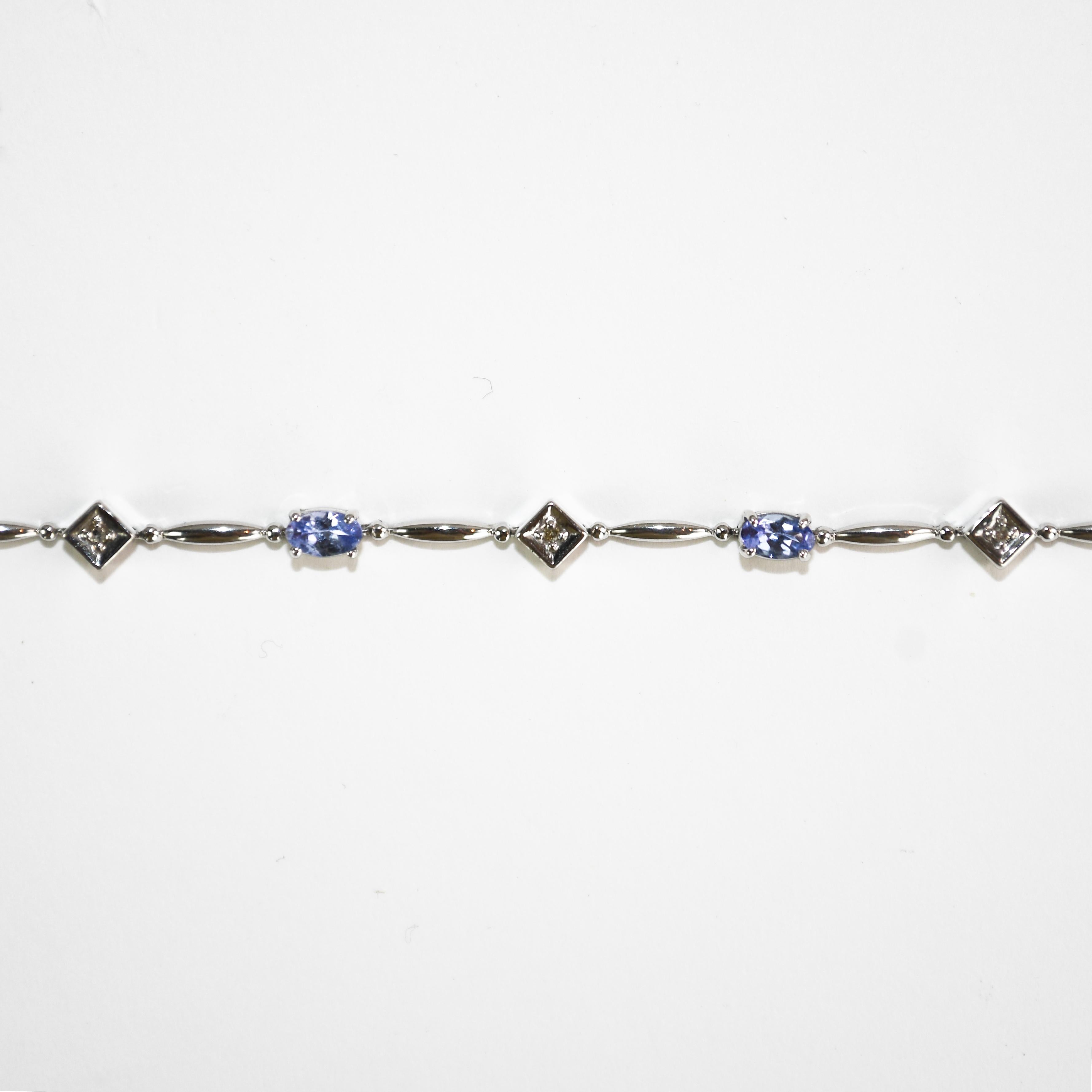 Women's or Men's 14K White Gold Tanzanite & Diamond Bracelet 5g For Sale