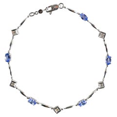14K White Gold Tanzanite & Diamond Bracelet 5g