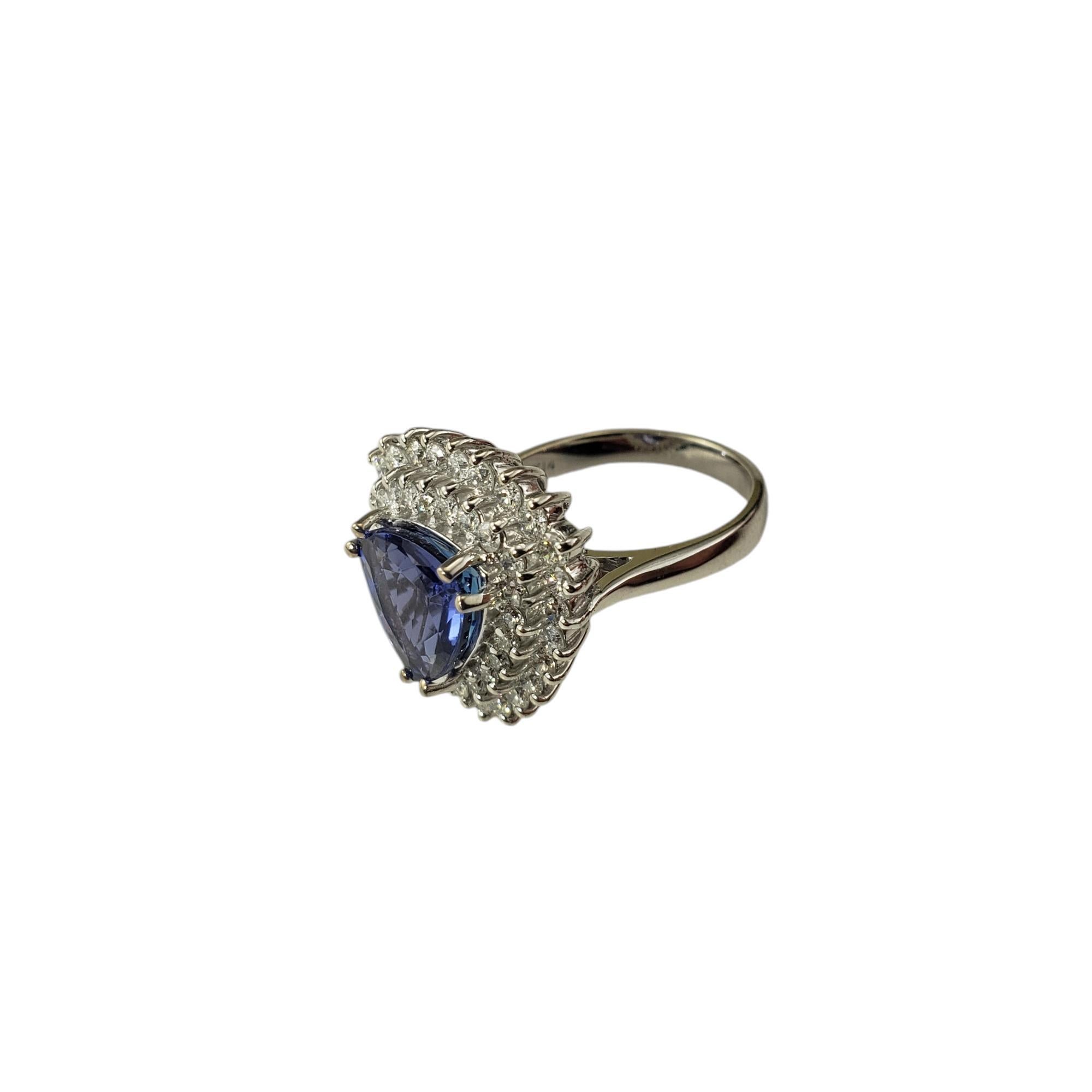 Moderno Anello da cocktail con doppio diamante e tanzanite in oro bianco 14K, misura 6,5 #19456 in vendita