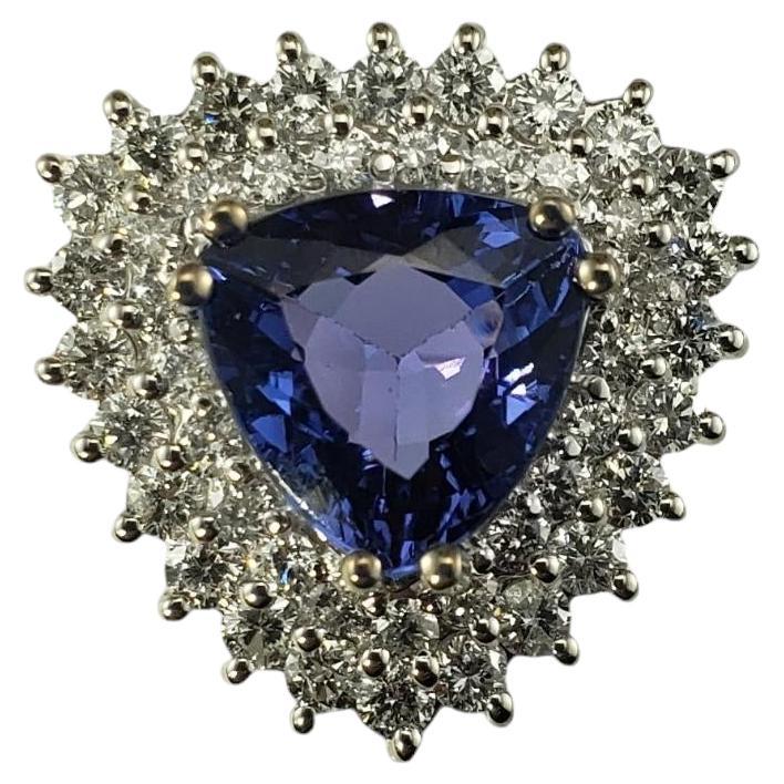 14K White Gold Tanzanite Diamond Double Halo Cocktail Ring Size 6.5 #19456