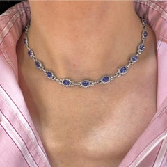 14K White Gold Tanzanite & Diamond Necklace – 15.50ct Tanzanite, 7.00ct Diamonds
