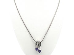 14k White Gold Tanzanite & Diamond Slide Dual Drop Pendant w/ 18" Snake Chain