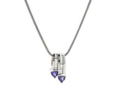 14k White Gold Tanzanite & Diamond Slide Dual Drop Pendant w/ 18" Snake Chain