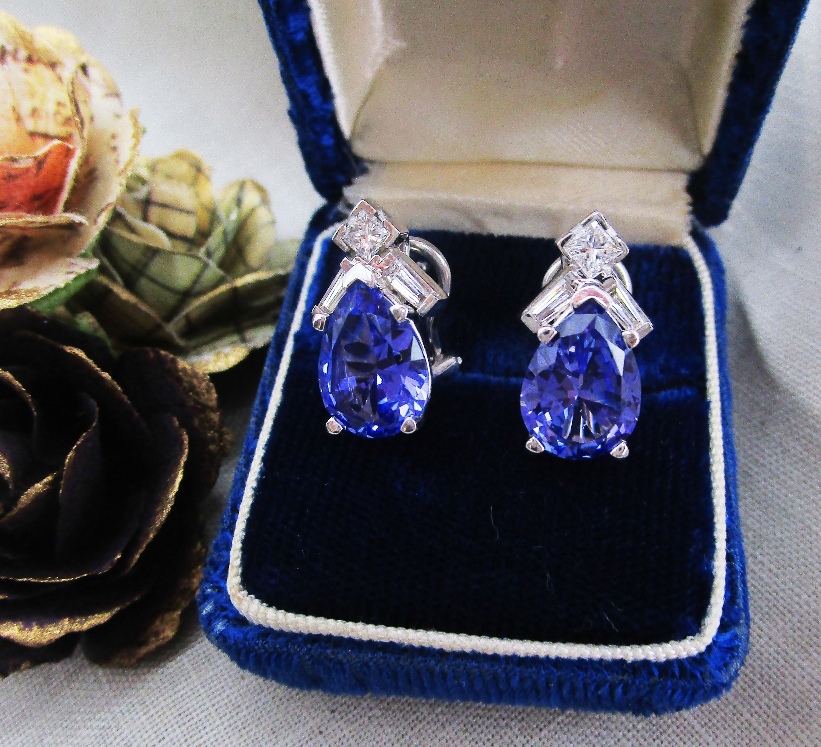 Pear Cut 14 Karat White Gold Tanzanite Diamond Teardrop Stud Earrings