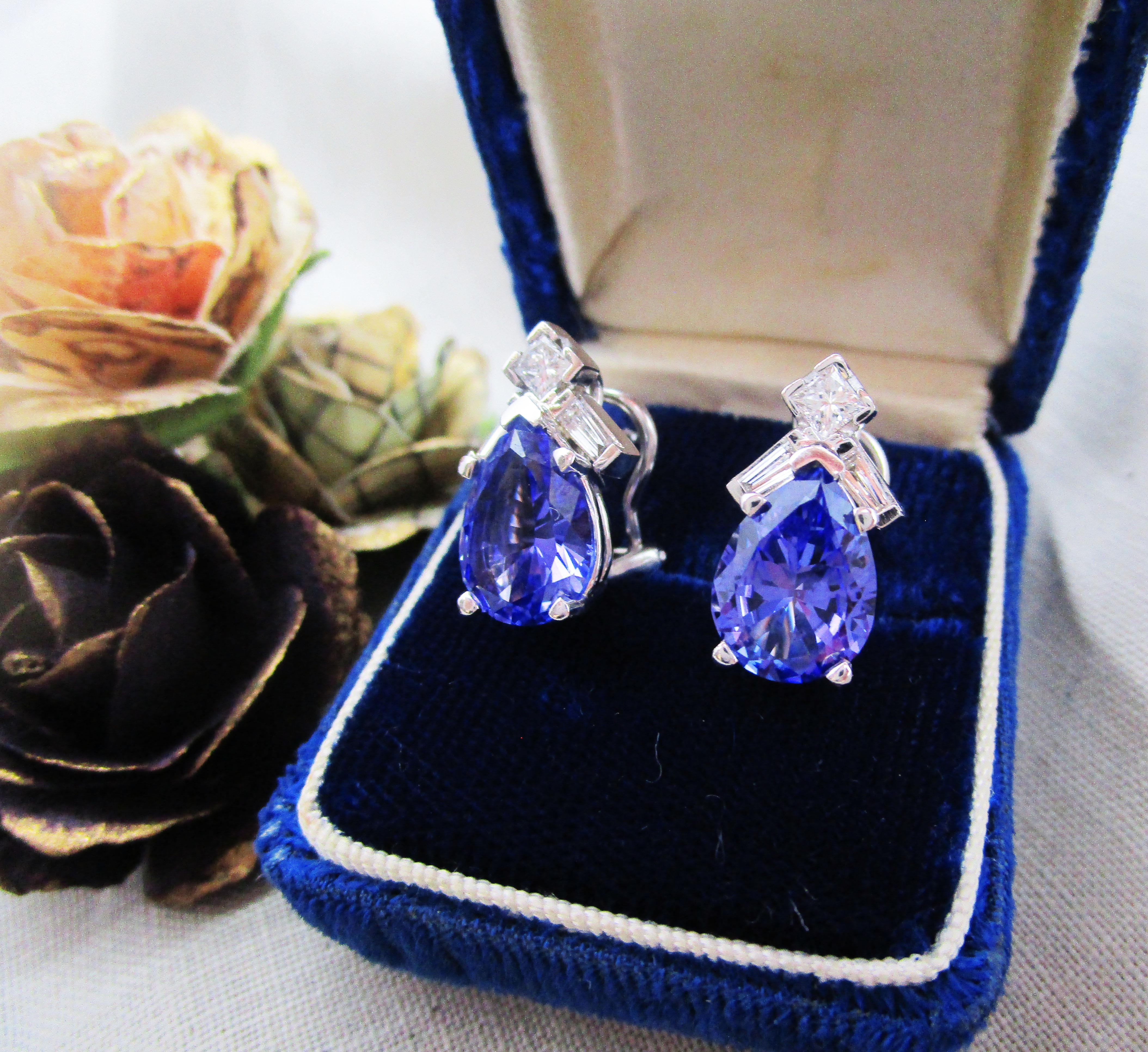 14 Karat White Gold Tanzanite Diamond Teardrop Stud Earrings 1