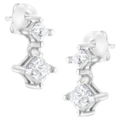 14K White Gold Double Princess Diamond Stud Earrings