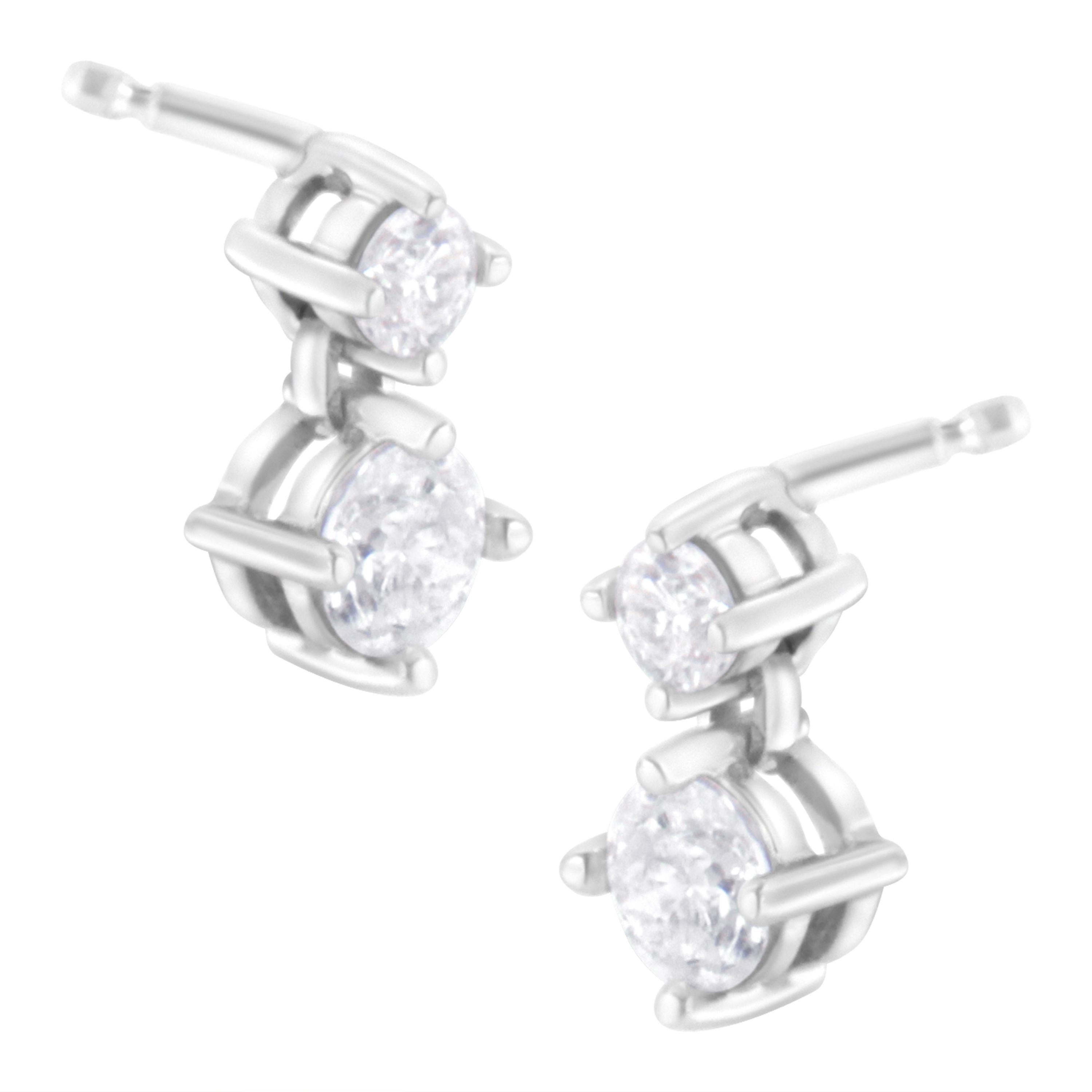14K White Gold Double Diamond Stud Earrings