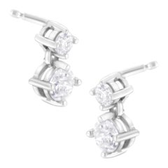 14K White Gold Double Diamond Stud Earrings