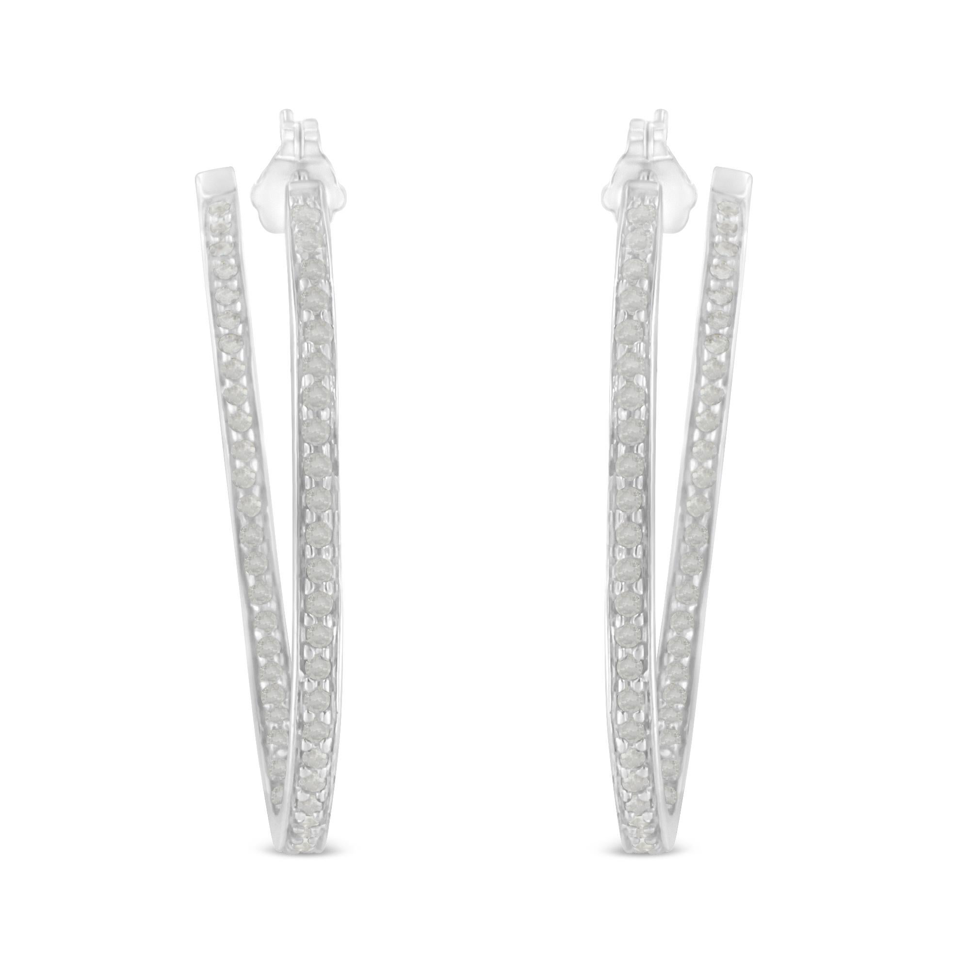 Modern 14k White Gold Inside Out Diamond Hoop Earrings For Sale