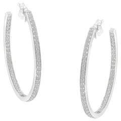 14k White Gold Inside Out Diamond Hoop Earrings