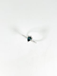 14K White Gold Teal Pear Sapphire and Diamond Ring .50 CTW