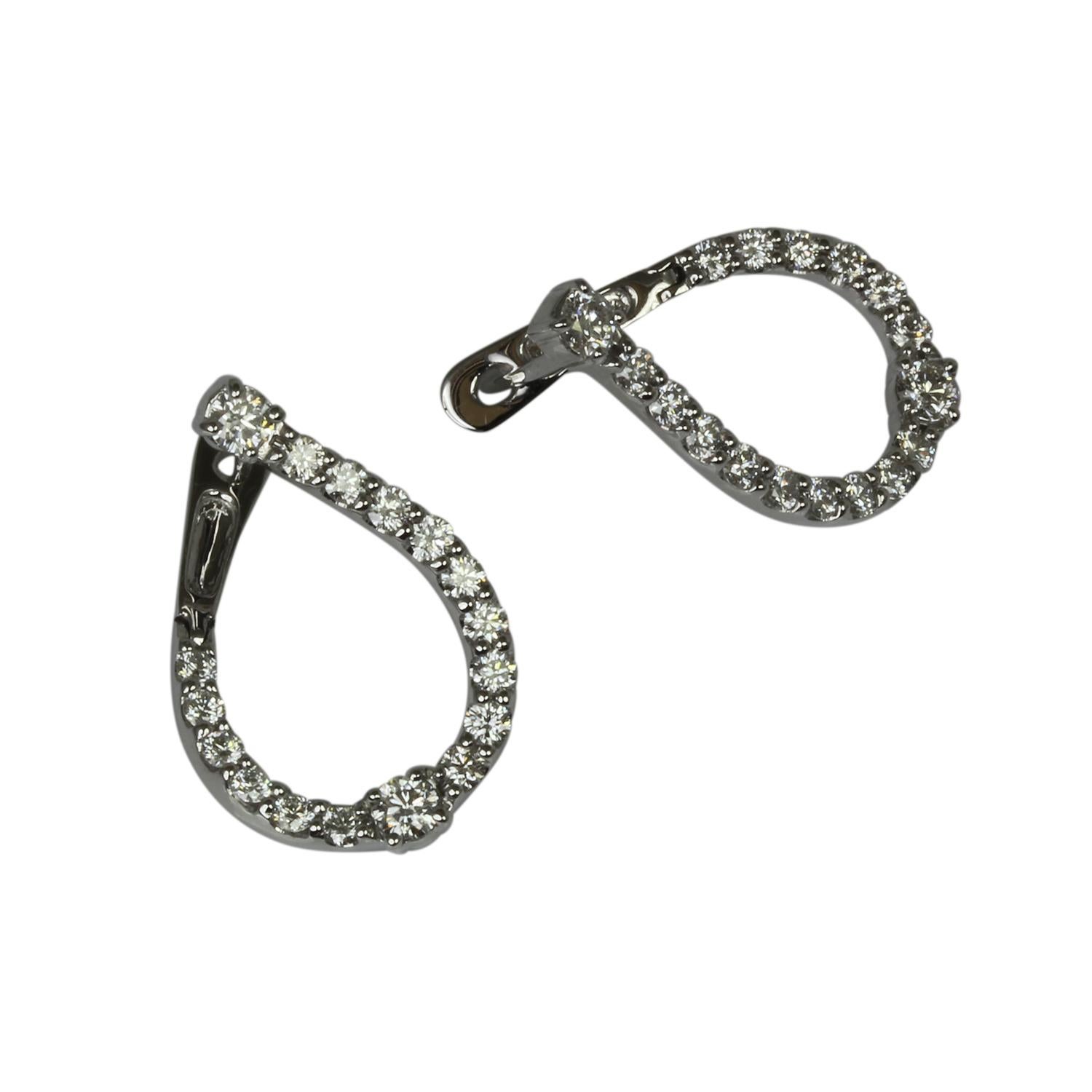 Contemporary  14K White gold Teardrop Silhouette Diamond Hoop Earrings 1.09ct For Sale
