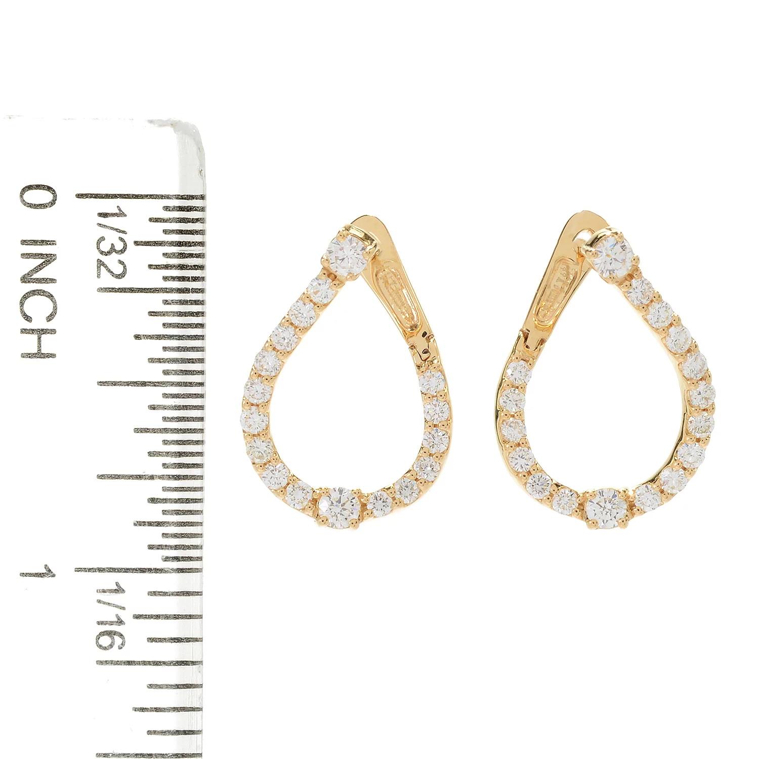 Brilliant Cut  14K White gold Teardrop Silhouette Diamond Hoop Earrings 1.09ct For Sale