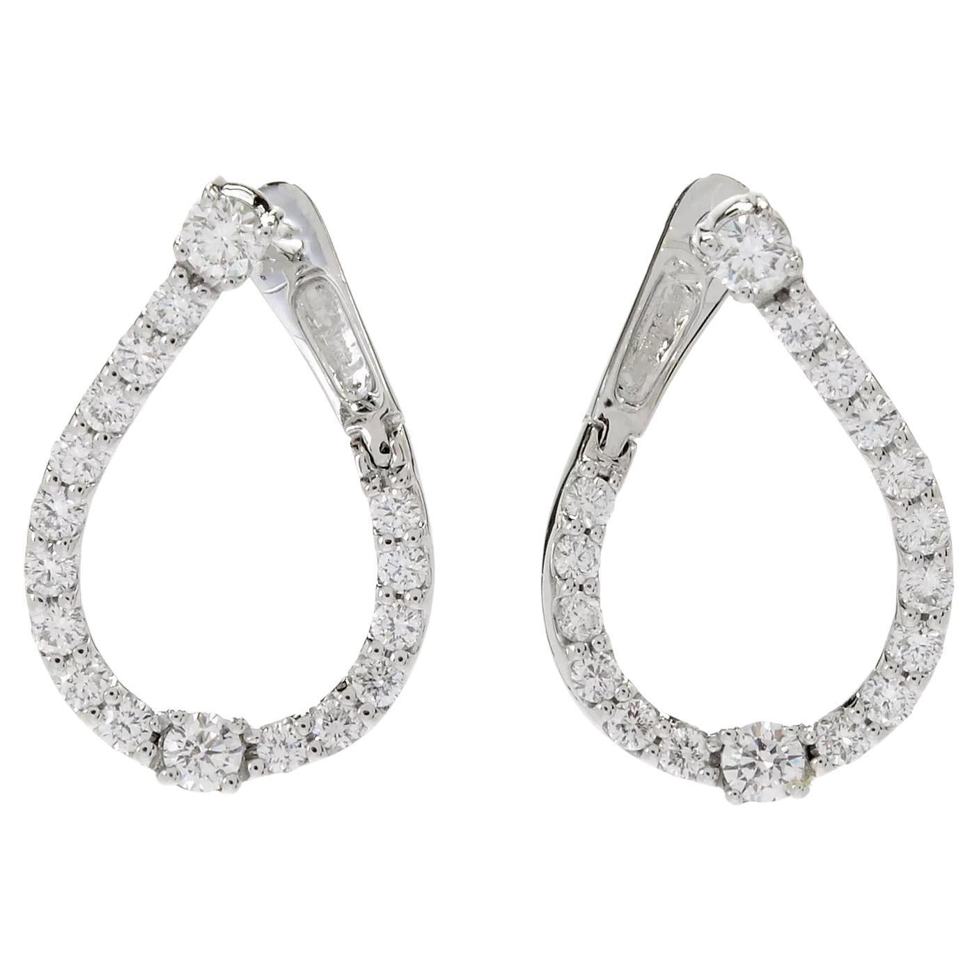  14K White gold Teardrop Silhouette Diamond Hoop Earrings 1.09ct