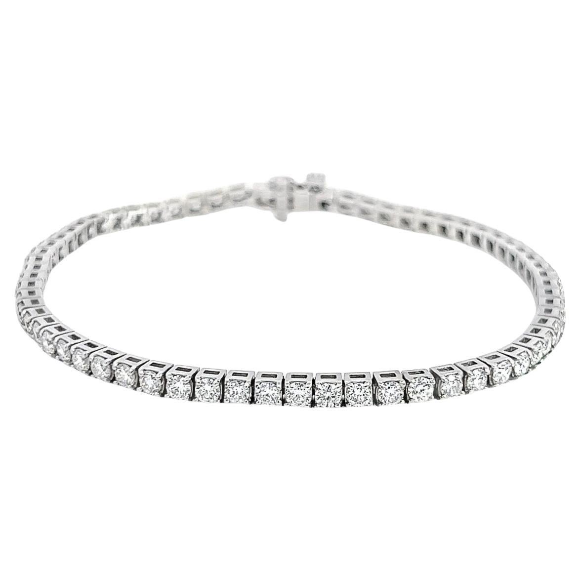 14k White Gold Tennis Bracelet with 4CT of Natural Full Brilliant Cut Diamonds  For Sale