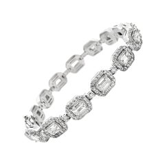 14K White Gold Tennis Bracelet with Natural Round & Emerald Cut Diamonds