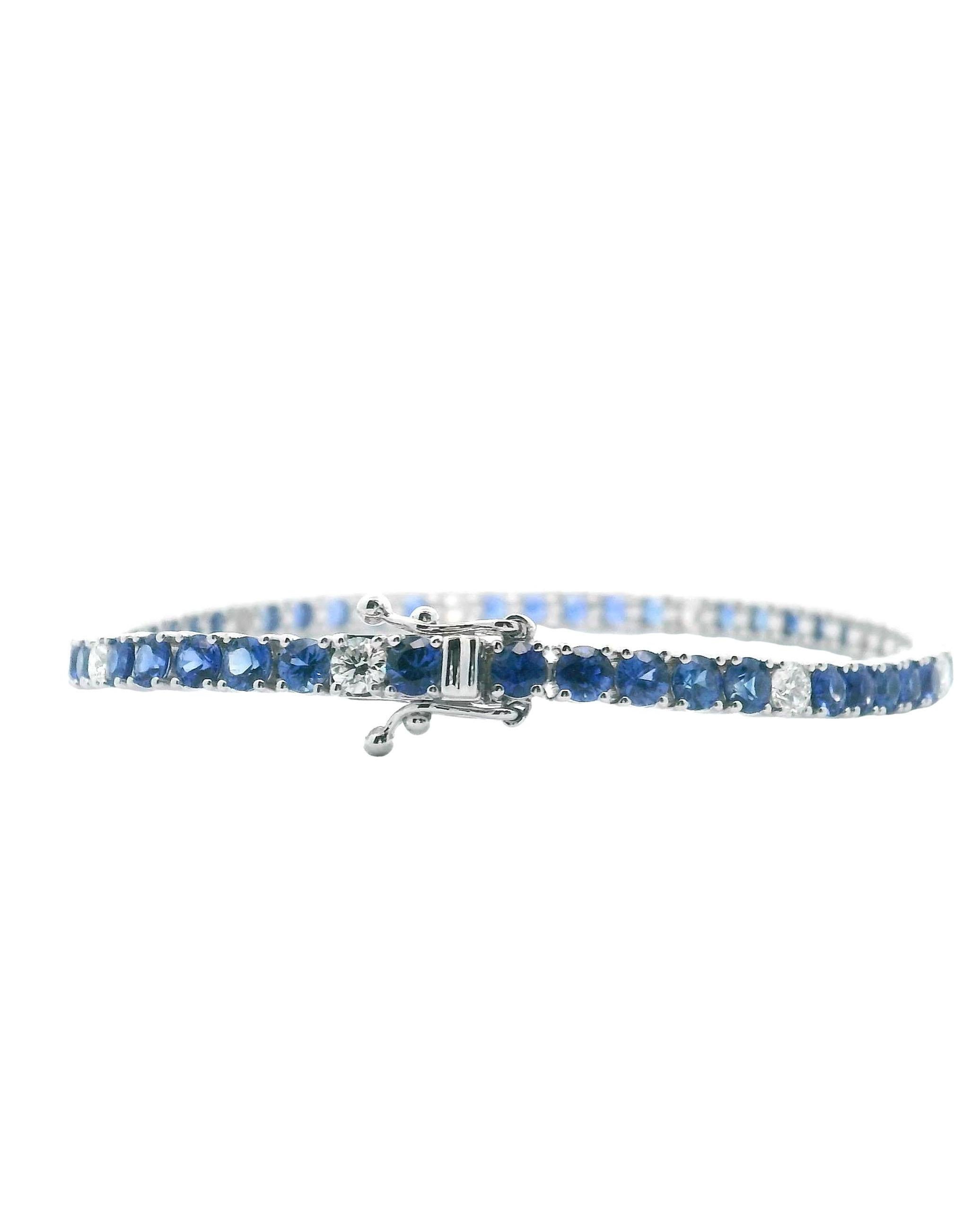 Contemporary 14K White Gold Tennis Bracelet with Sapphires and Diamonds For Sale